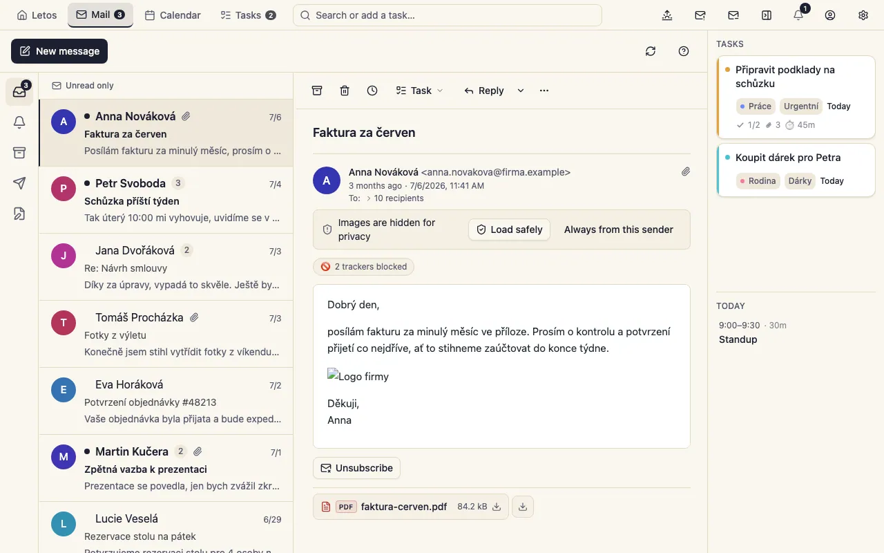 Mail: the thread list and an open conversation (desktop app)