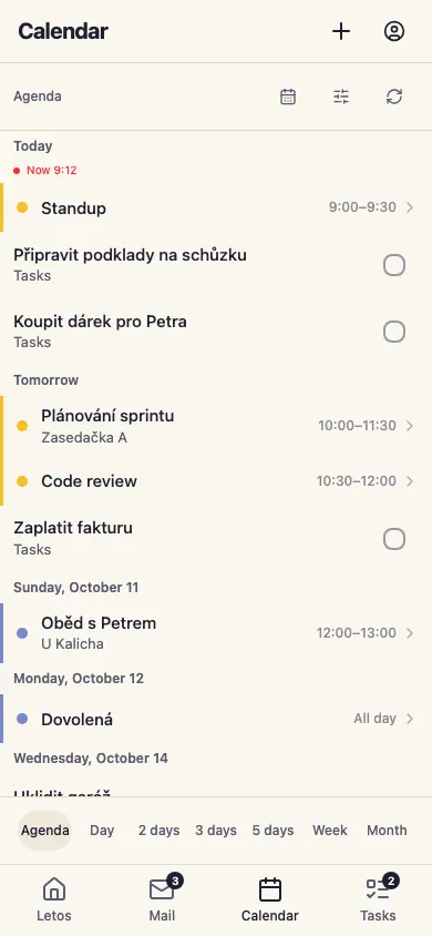 Calendar: a week of meetings and tasks (mobile web)
