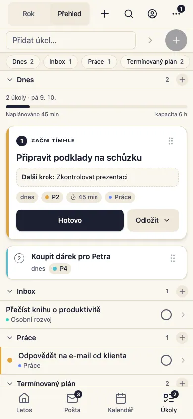 Úkoly: nástěnka se sloupci a kartami úkolů (mobilní web)