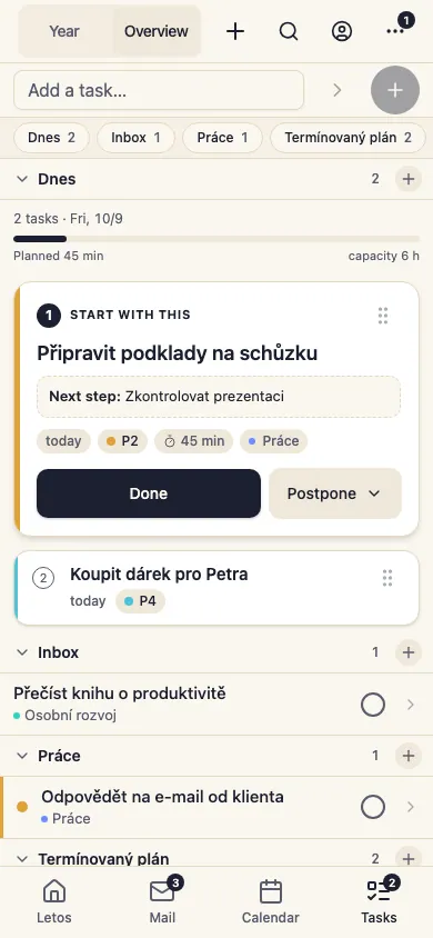 Tasks: the board with columns and task cards (mobile web)